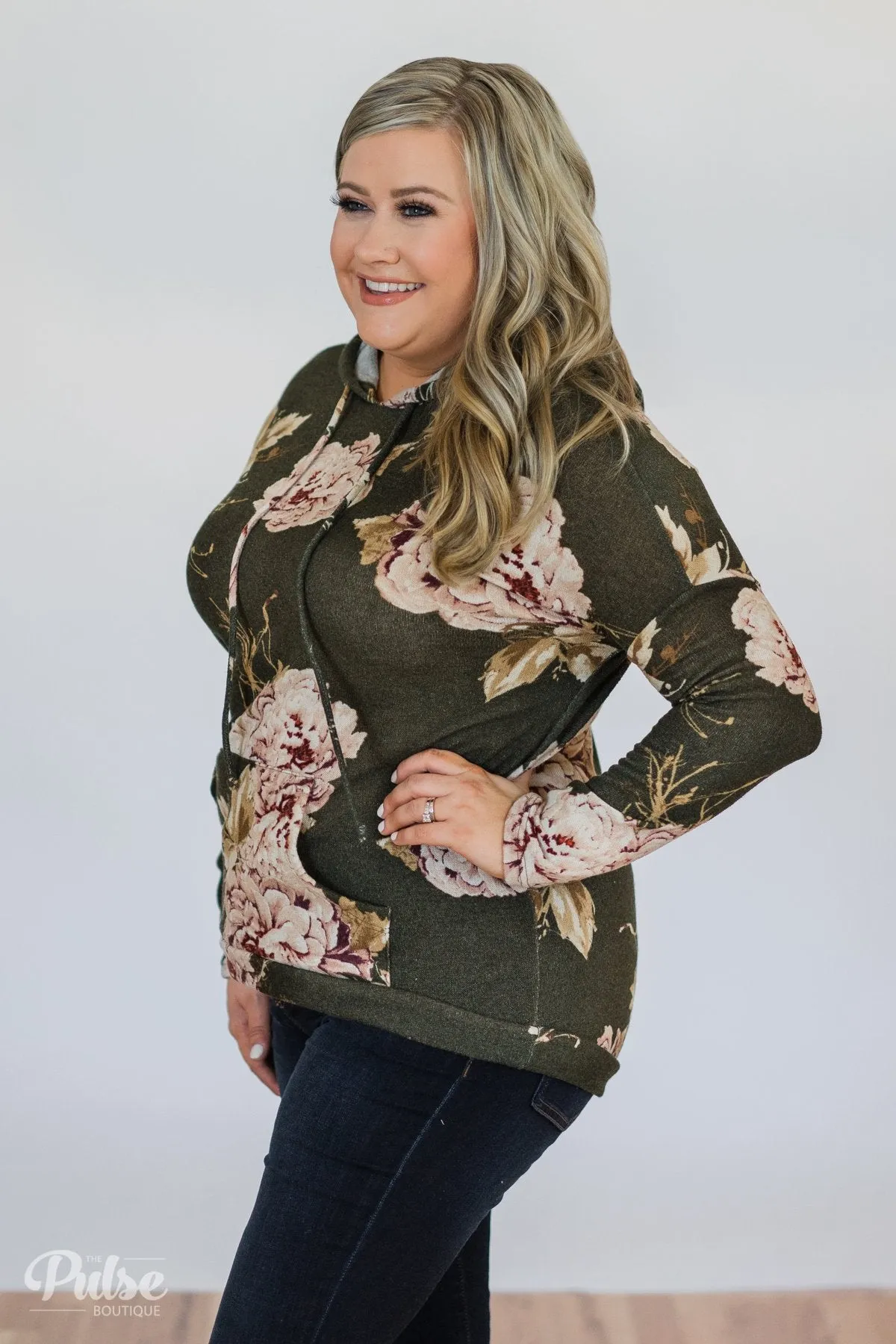 Back to the Garden Floral Hoodie- Olive