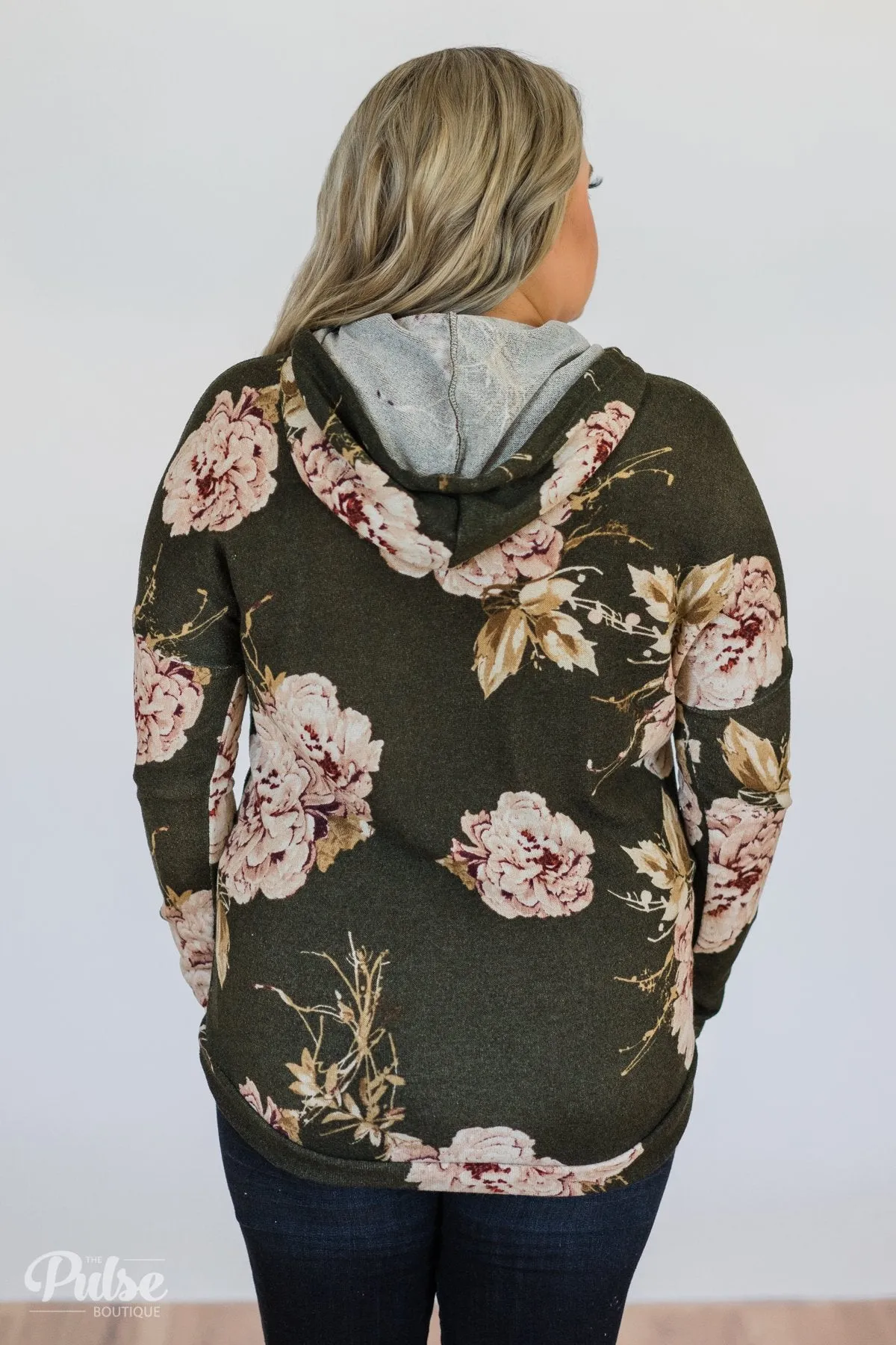 Back to the Garden Floral Hoodie- Olive