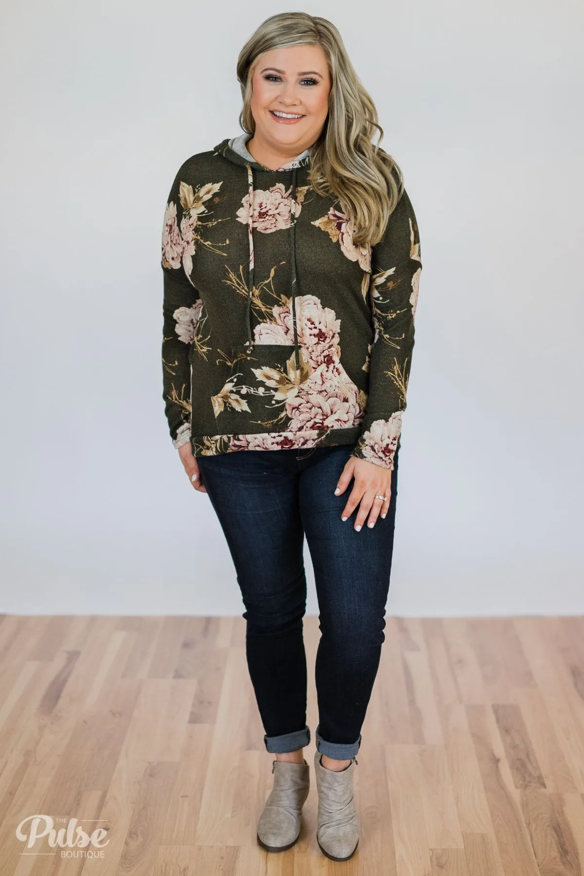Back to the Garden Floral Hoodie- Olive
