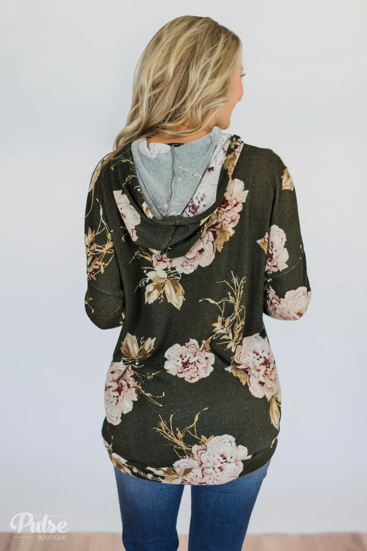 Back to the Garden Floral Hoodie- Olive