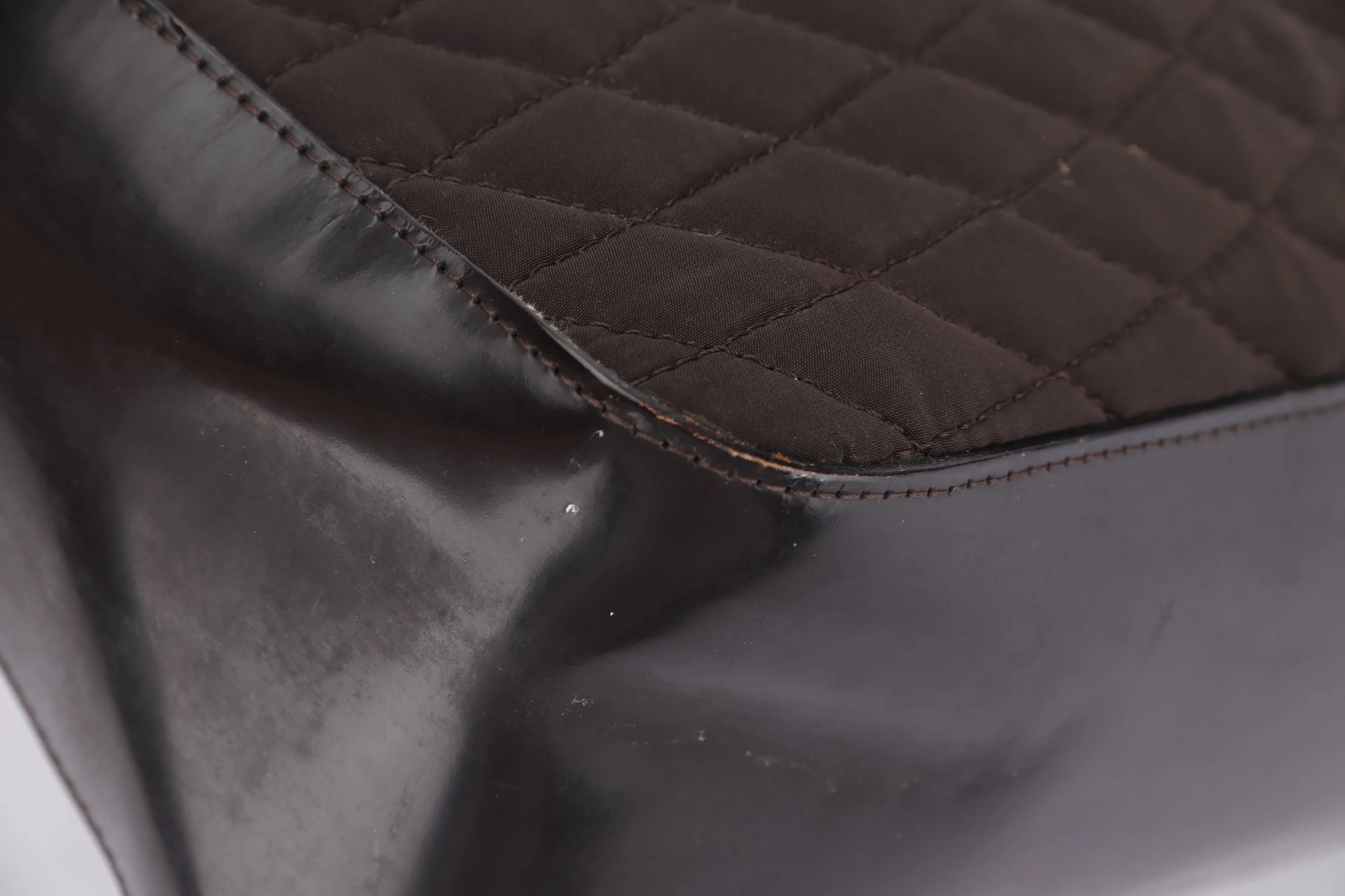 BALLY SHOULDER BAG MEDIUM DARK BROWN QUILTED FABRIC WITH LEATHER SILVER HARDWARE, NO DUST COVER