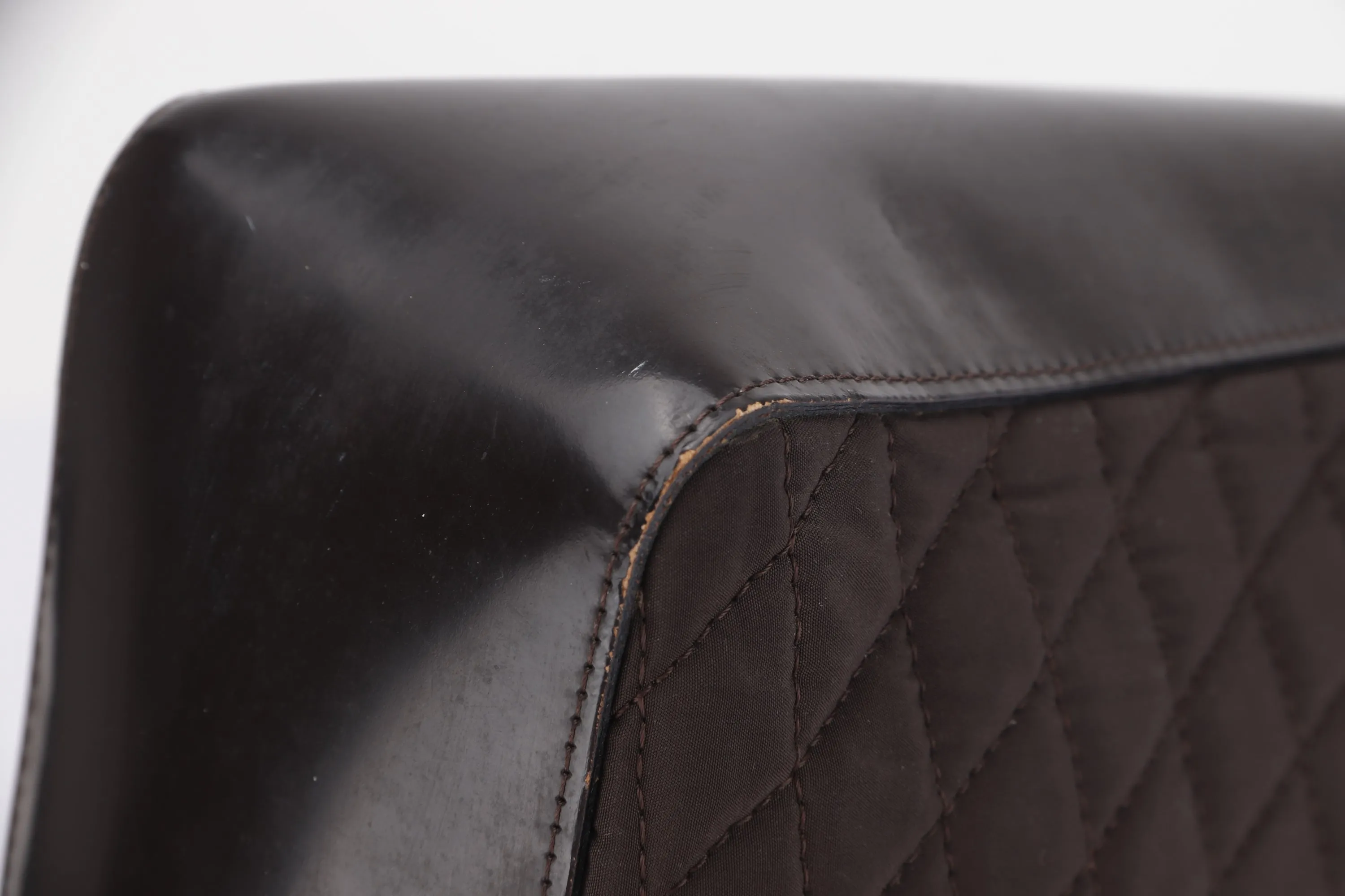 BALLY SHOULDER BAG MEDIUM DARK BROWN QUILTED FABRIC WITH LEATHER SILVER HARDWARE, NO DUST COVER
