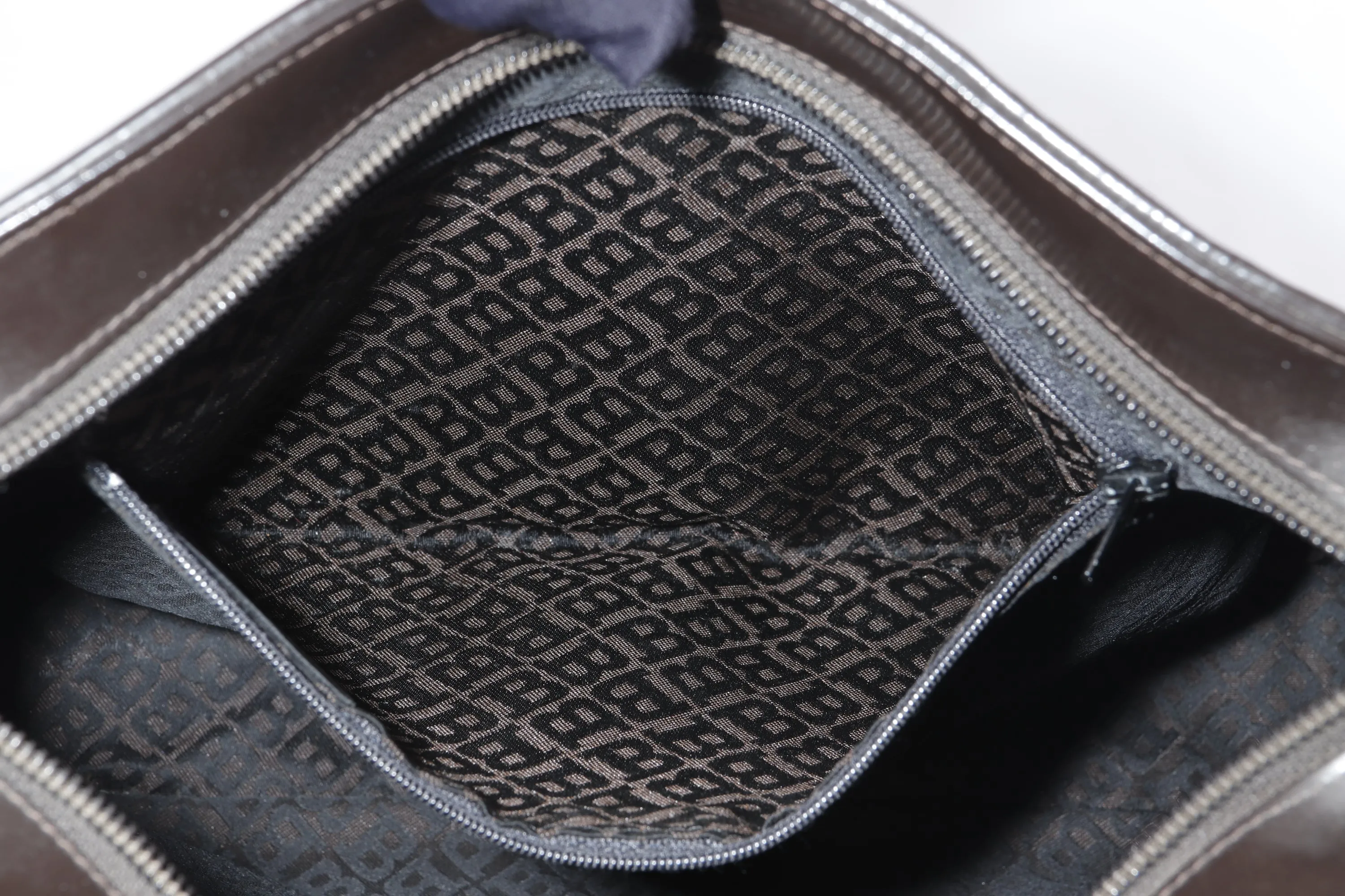 BALLY SHOULDER BAG MEDIUM DARK BROWN QUILTED FABRIC WITH LEATHER SILVER HARDWARE, NO DUST COVER