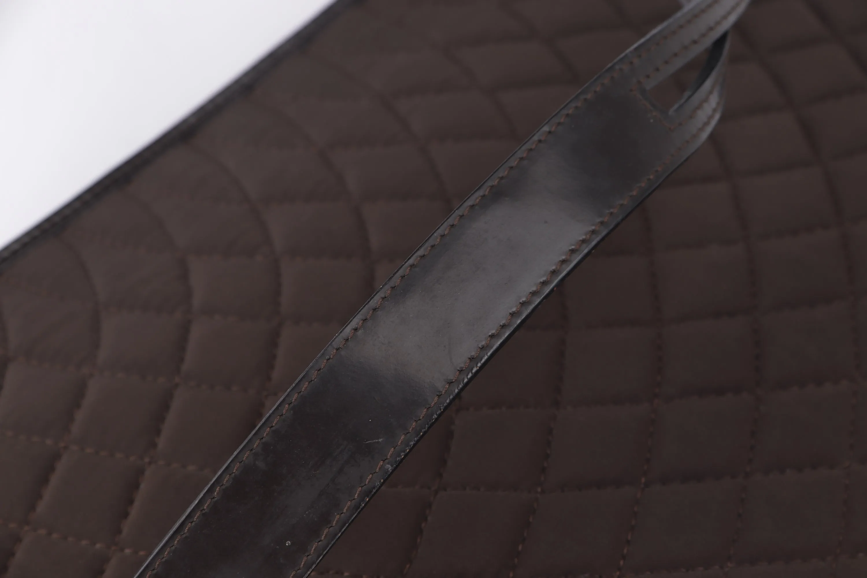 BALLY SHOULDER BAG MEDIUM DARK BROWN QUILTED FABRIC WITH LEATHER SILVER HARDWARE, NO DUST COVER
