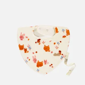 Bavoir crème à motifs de renards en velours, naissance || Cream bib with fox all over print in velvet, newborn
