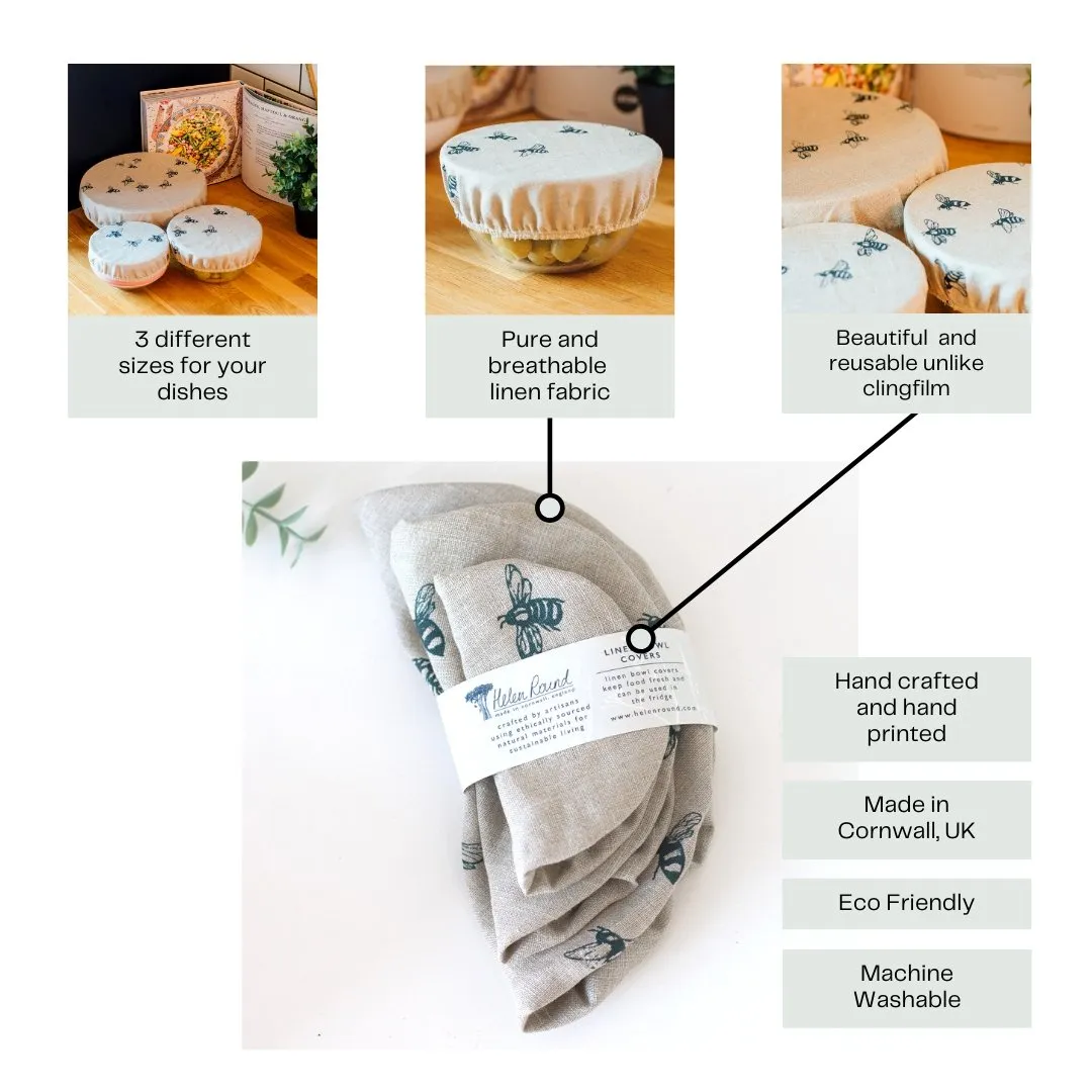 Bee Reusable Linen Bowl Covers Set