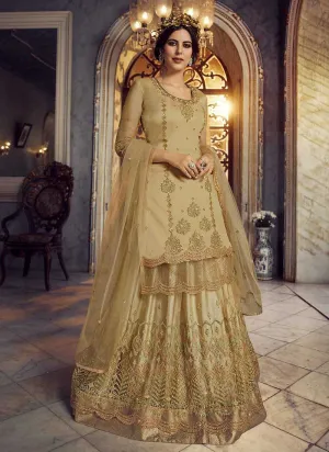 Beige and Gold Heavy Embroidered Lehenga/ Pant Style Suit
