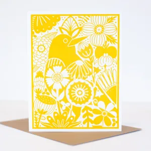 Bird in the Garden art card, blank greeting card for any occasion, scandinavian flower card, american robin greeting card