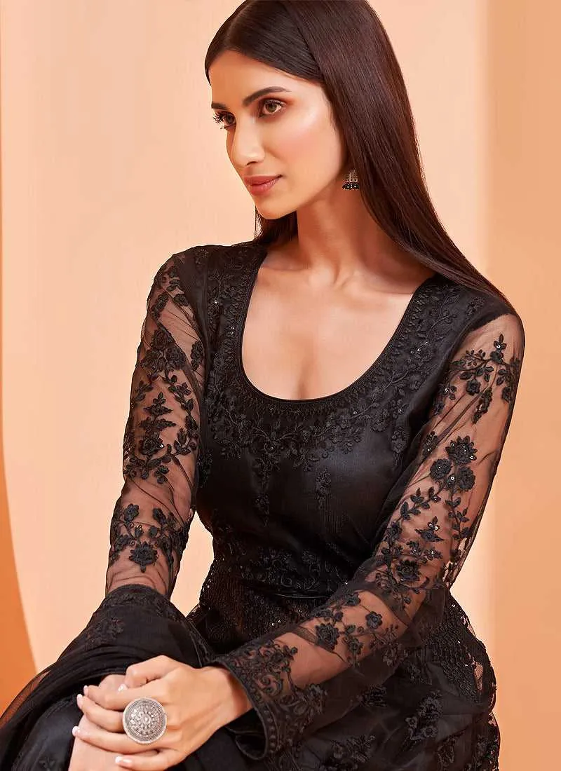 Black Heavy Designer Embroidered Lehenga/ Pant Style Anarkali