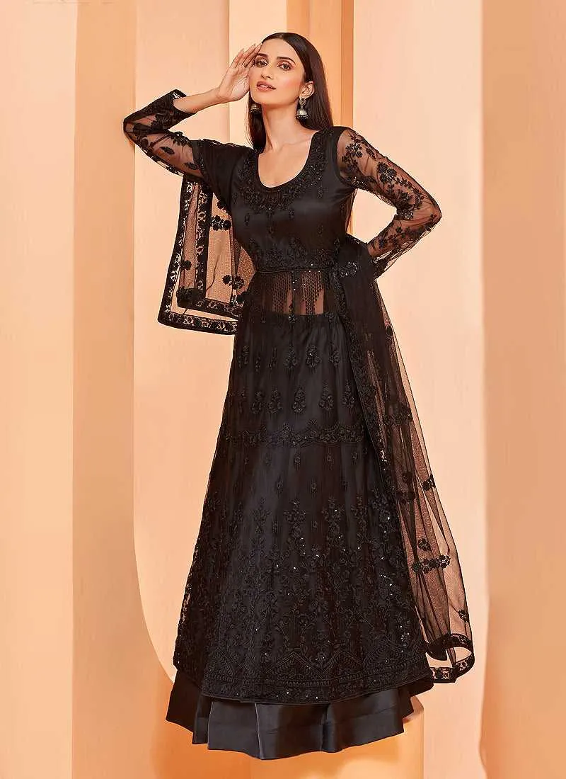 Black Heavy Designer Embroidered Lehenga/ Pant Style Anarkali