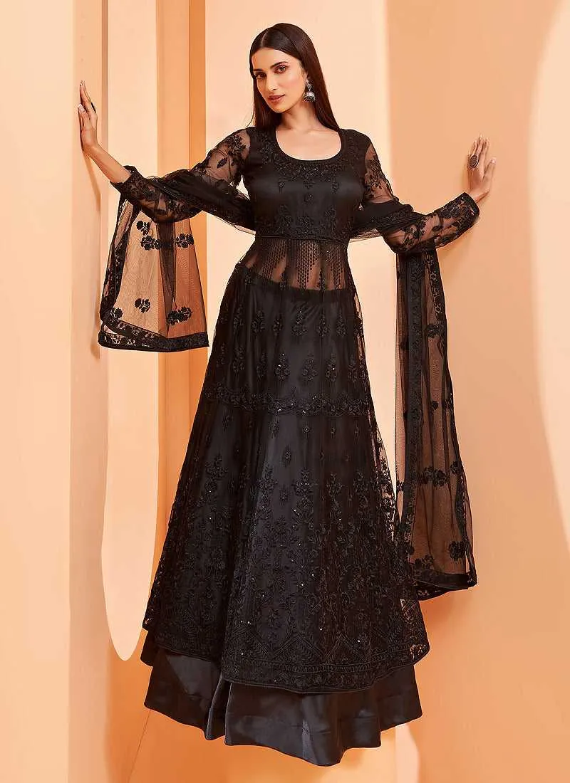 Black Heavy Designer Embroidered Lehenga/ Pant Style Anarkali