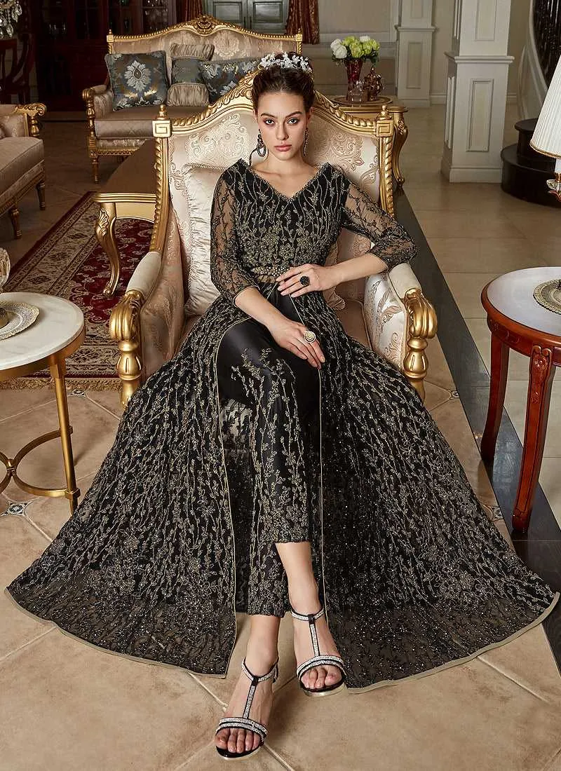 Black Heavy Embroidered Lehenga/ Pant Style Anarkali