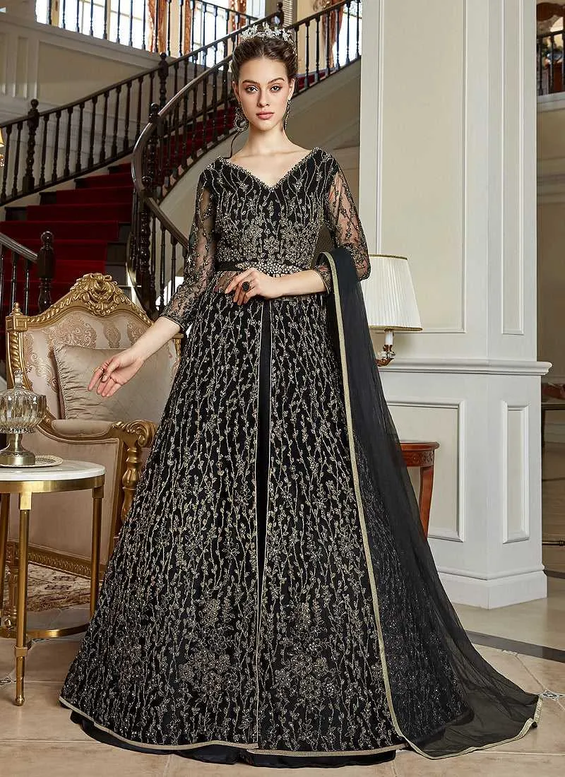 Black Heavy Embroidered Lehenga/ Pant Style Anarkali
