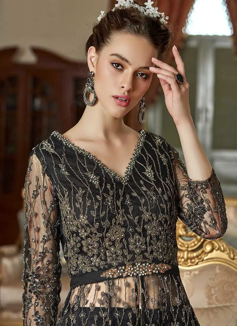Black Heavy Embroidered Lehenga/ Pant Style Anarkali