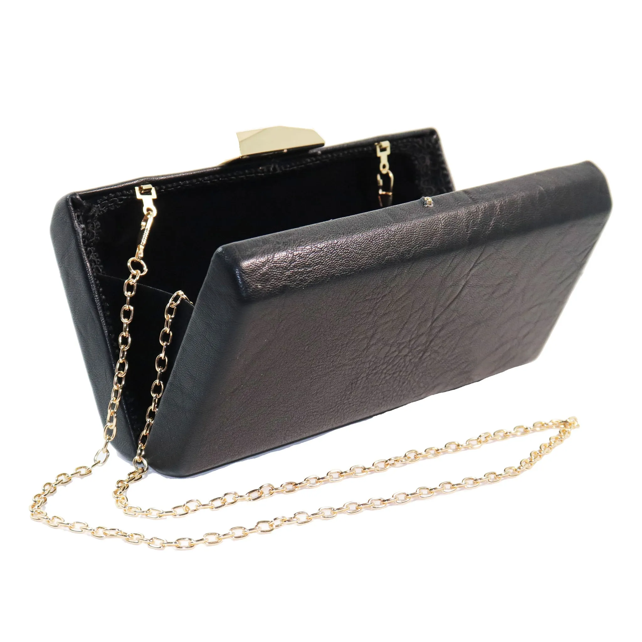 Black Leather Hard Shell Clutch