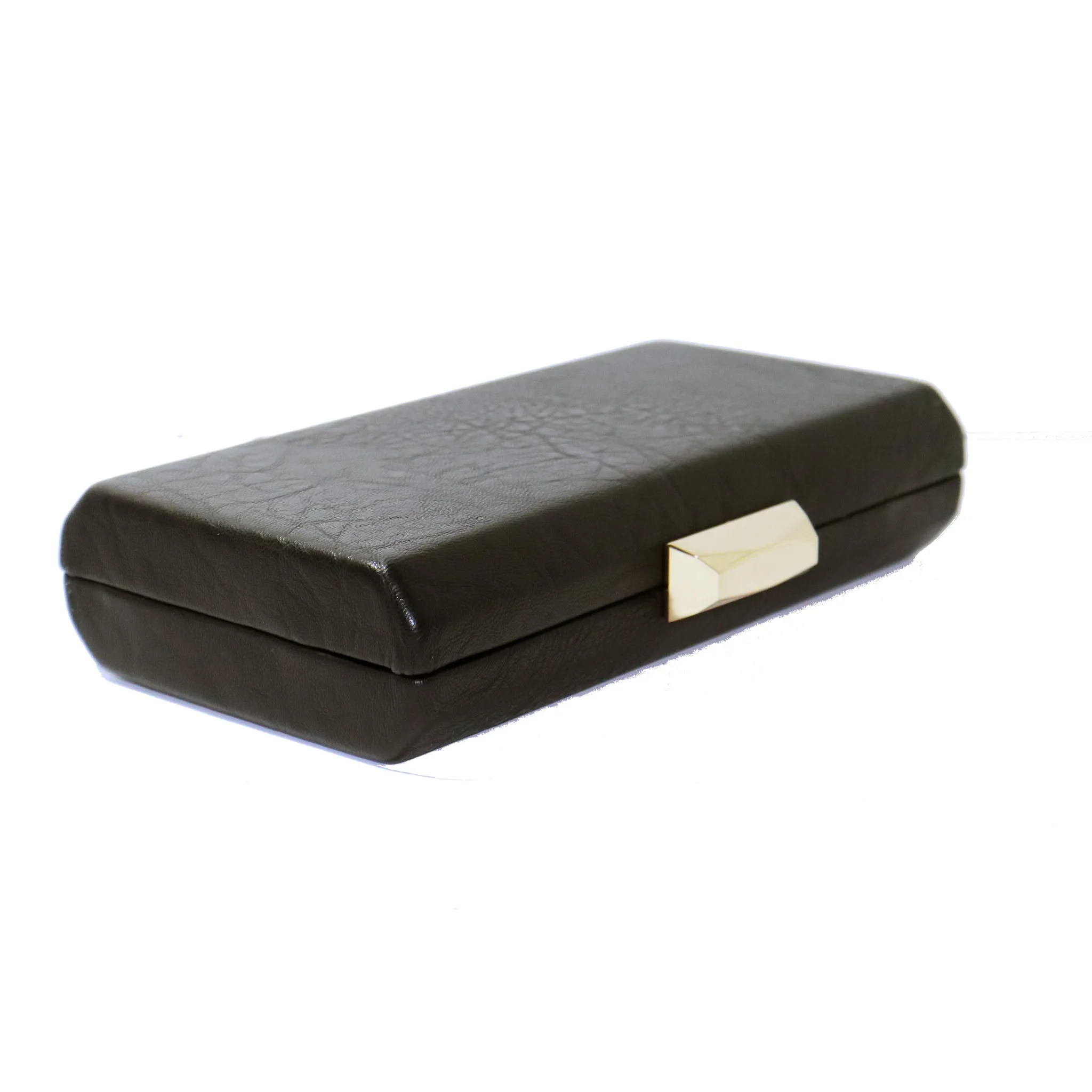 Black Leather Hard Shell Clutch