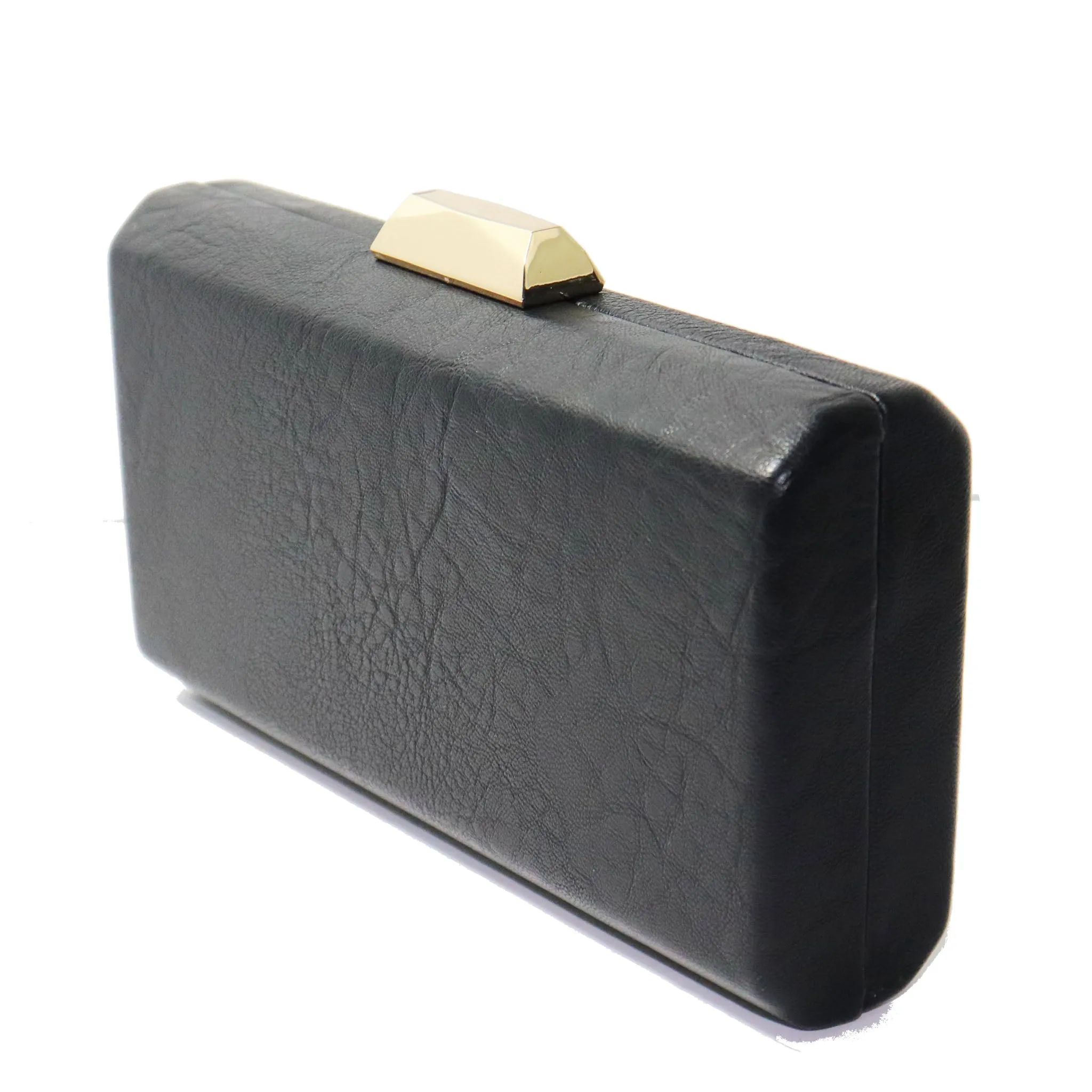 Black Leather Hard Shell Clutch