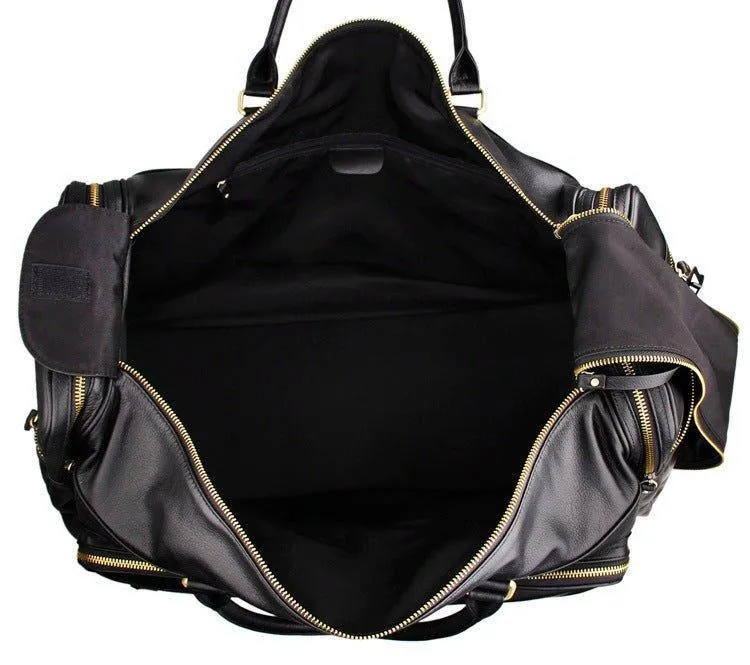 Black Leather Travel Duffle Bag Mens Large