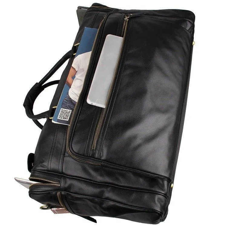 Black Leather Travel Duffle Bag Mens Large