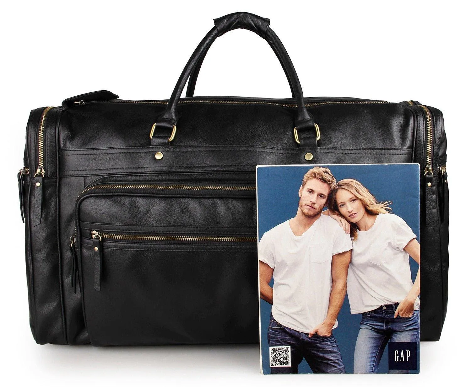 Black Leather Travel Duffle Bag Mens Large