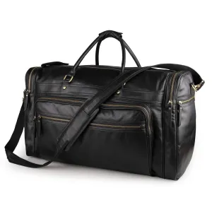 Black Leather Travel Duffle Bag Mens Large