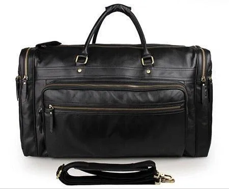 Black Leather Travel Duffle Bag Mens Large