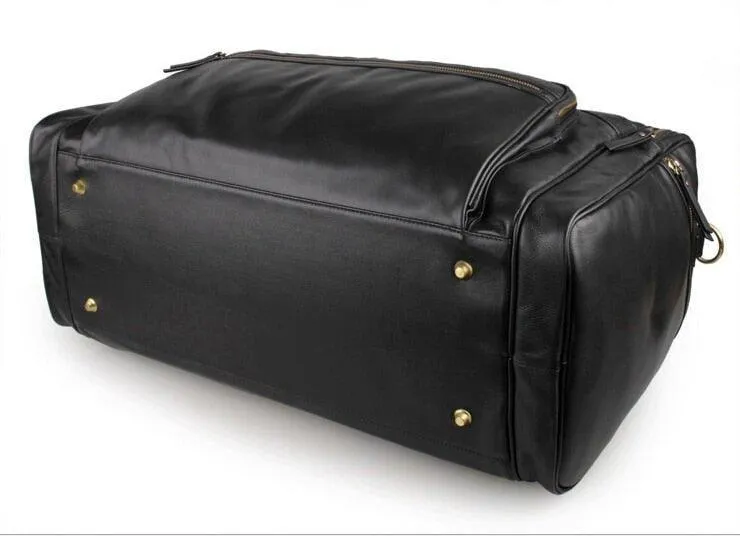Black Leather Travel Duffle Bag Mens Large