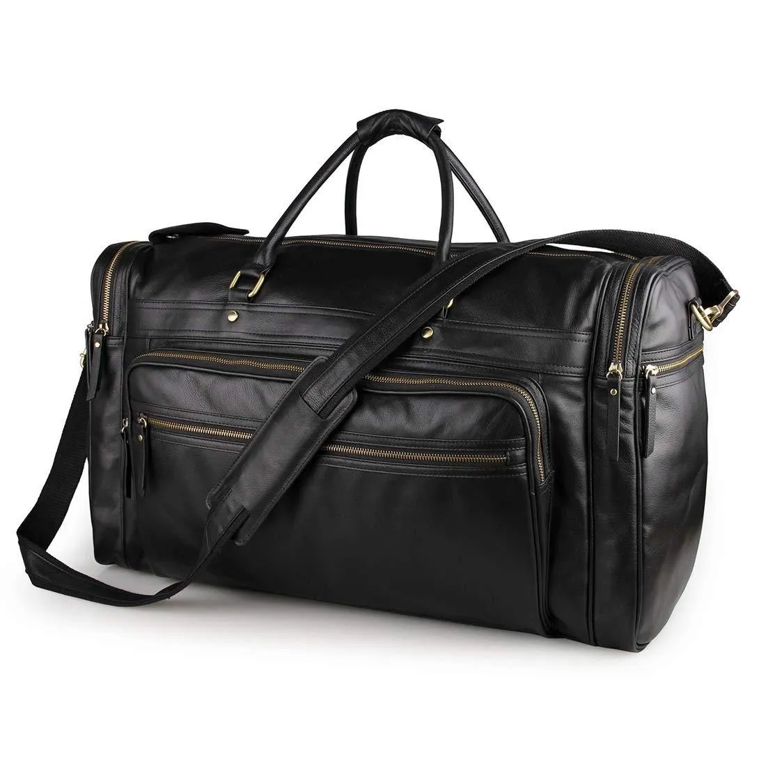 Black Leather Travel Duffle Bag Mens Large