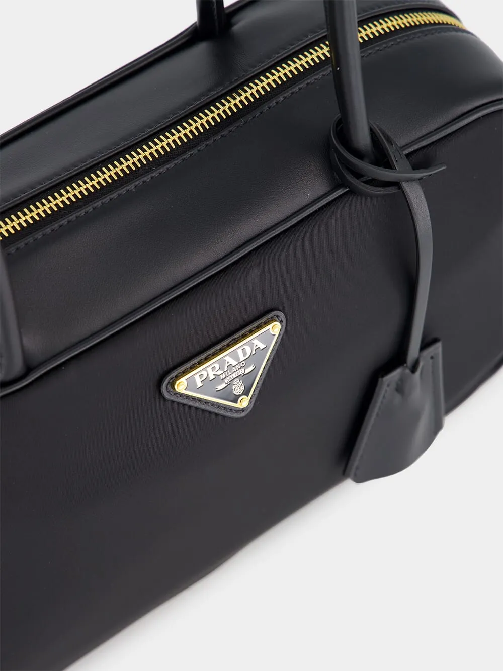 Black Re-Nylon Top-Handle Bag