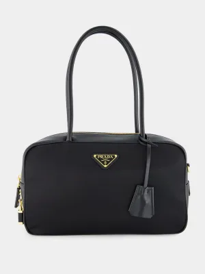 Black Re-Nylon Top-Handle Bag