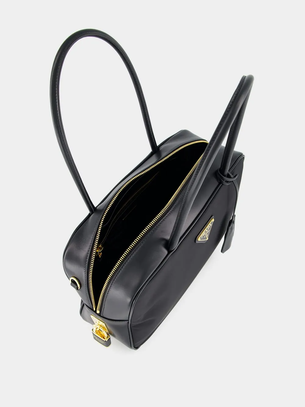 Black Re-Nylon Top-Handle Bag