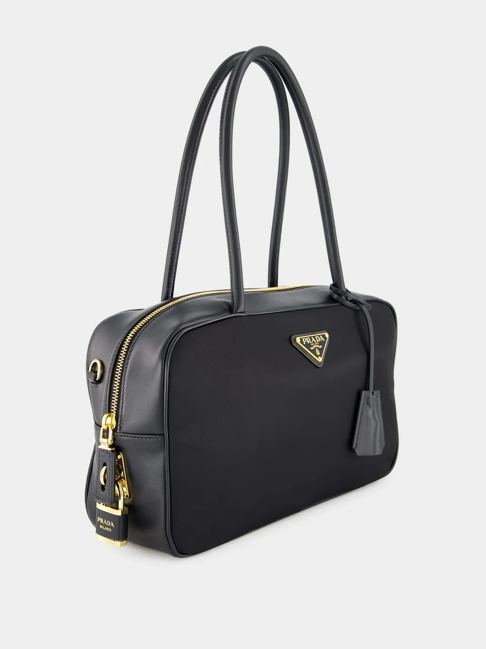Black Re-Nylon Top-Handle Bag