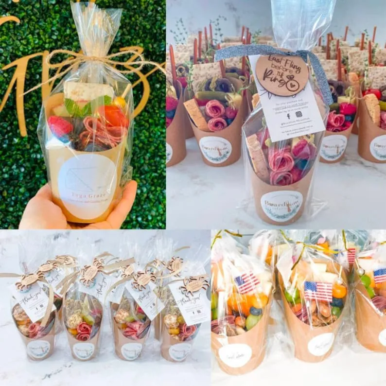 Blue Floral Charcuterie Favor Cups with Toothpicks – Set of 20 Disposable Snack Cups for Weddings, Showers & Events
