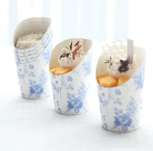 Blue Floral Charcuterie Favor Cups with Toothpicks – Set of 20 Disposable Snack Cups for Weddings, Showers & Events
