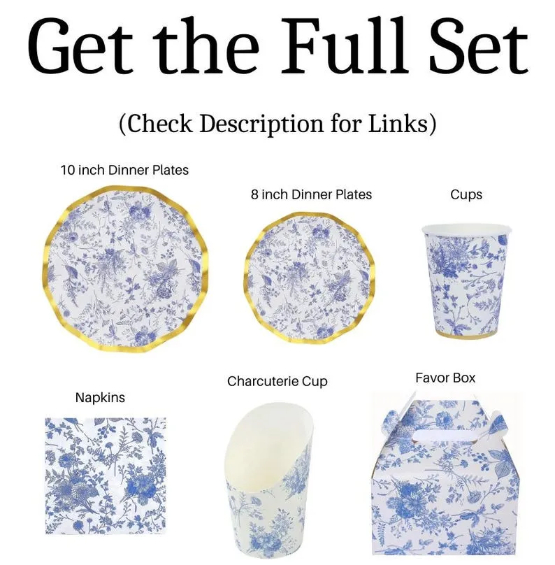 Blue Floral Charcuterie Favor Cups with Toothpicks – Set of 20 Disposable Snack Cups for Weddings, Showers & Events