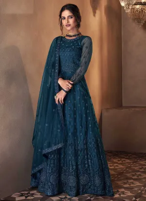 Blue Heavy Embroidered Gown Style Anarkali Suit