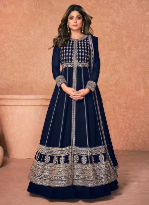 Blue Heavy Embroidered Slit Style Anarkali Lehenga