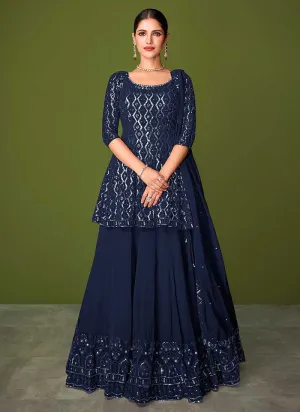 Blue Sequins Embroidered Lehenga Style Designer Suit