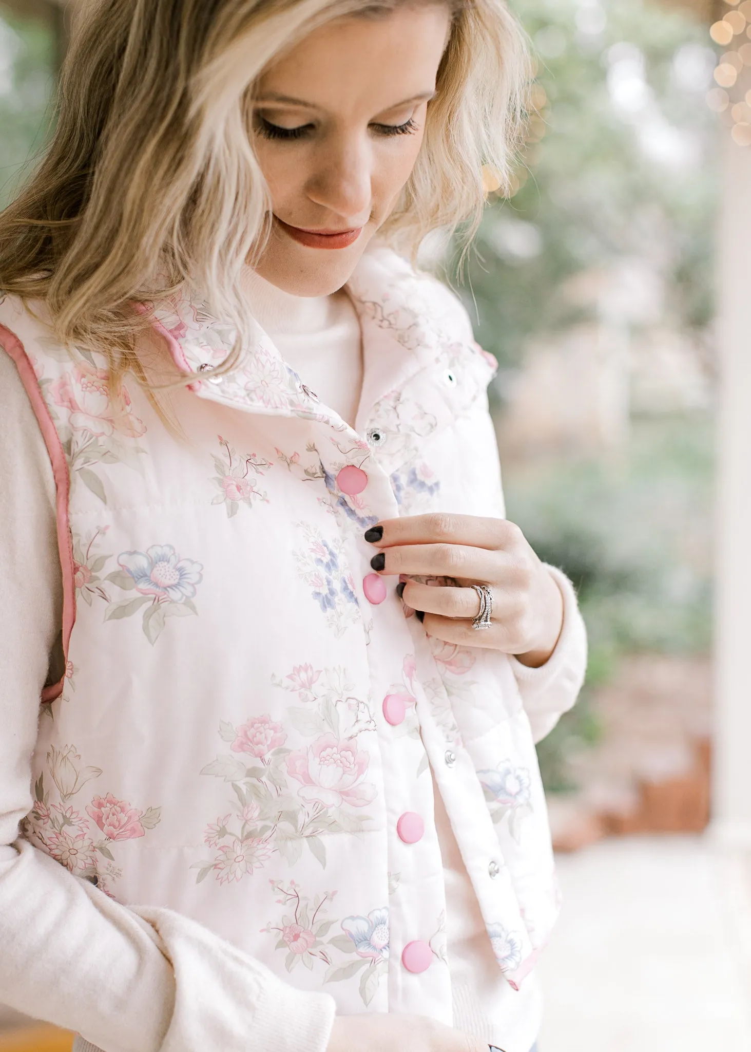 Blushing Pink Floral Puffer Vest B