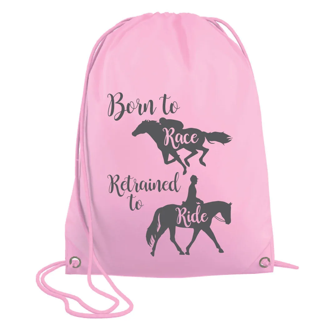 Born to Race, Retrained to Ride Drawstring Bag