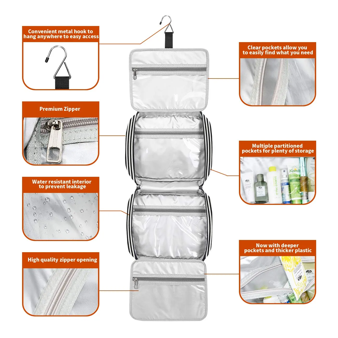 Bosidu Hanging Travel Toiletry Bag, Large Capacity Cosmetic Travel Toiletry Organizer for Women with 4 Compartments & 1 Sturdy Hook, Perfect for Daily Use/Christmas