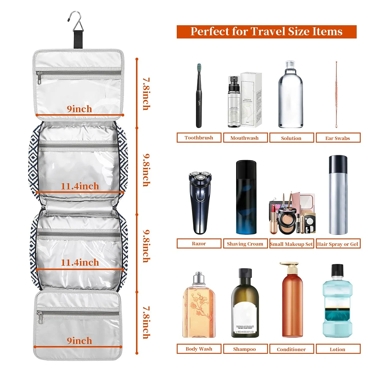 Bosidu Hanging Travel Toiletry Bag, Large Capacity Cosmetic Travel Toiletry Organizer for Women with 4 Compartments & 1 Sturdy Hook, Perfect for Daily Use/Valentines' Day