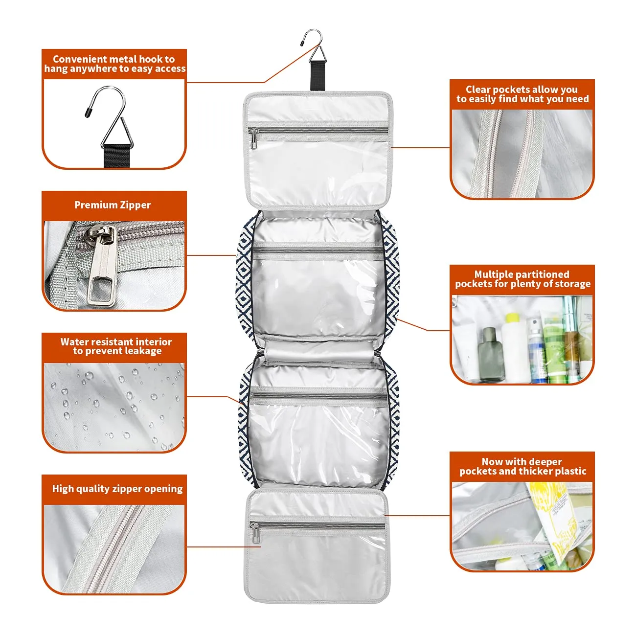 Bosidu Hanging Travel Toiletry Bag, Large Capacity Cosmetic Travel Toiletry Organizer for Women with 4 Compartments & 1 Sturdy Hook, Perfect for Daily Use/Valentines' Day