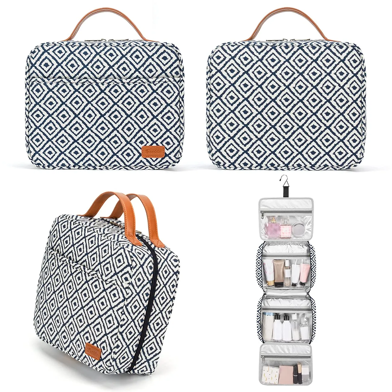 Bosidu Hanging Travel Toiletry Bag, Large Capacity Cosmetic Travel Toiletry Organizer for Women with 4 Compartments & 1 Sturdy Hook, Perfect for Daily Use/Valentines' Day