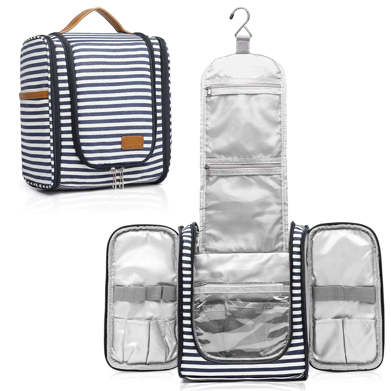 Bosidu Hanging Travel Toiletry Bag,Large Capacity Cosmetic Toiletry Organizer for Women with 4 Compartments & 1 Sturdy Hook,Perfect for Travel/Daily Use/Christmas