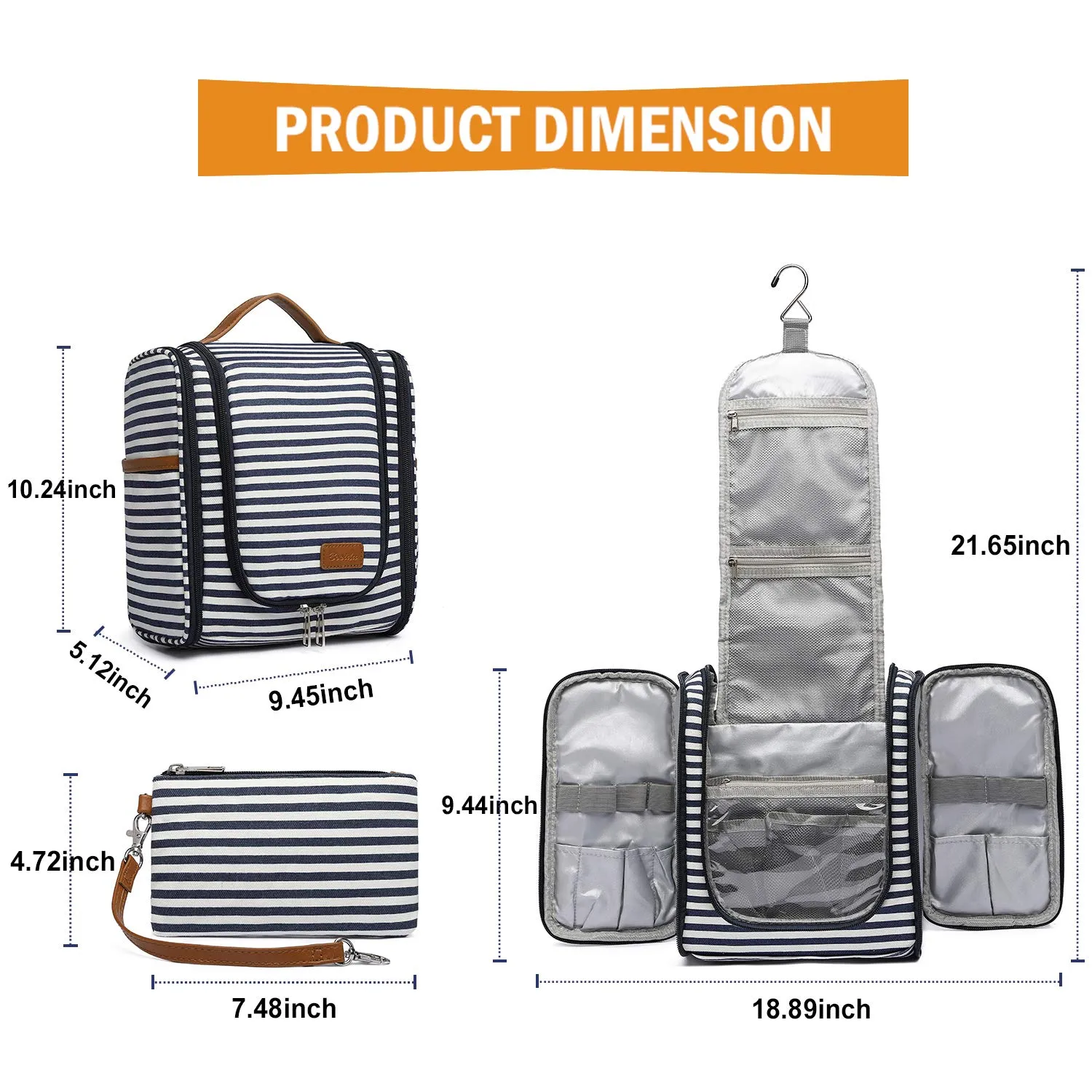 Bosidu Hanging Travel Toiletry Bag,Large Capacity Cosmetic Toiletry Organizer for Women with 4 Compartments & 1 Sturdy Hook,Perfect for Travel/Daily Use/Christmas