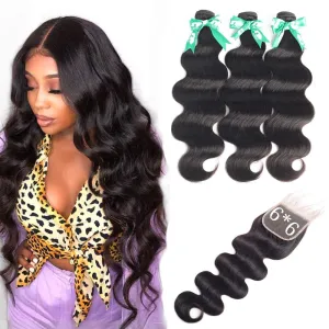 Brazilian Body Wave Hair Bundles With 6×6 Closure  MYLOCKME