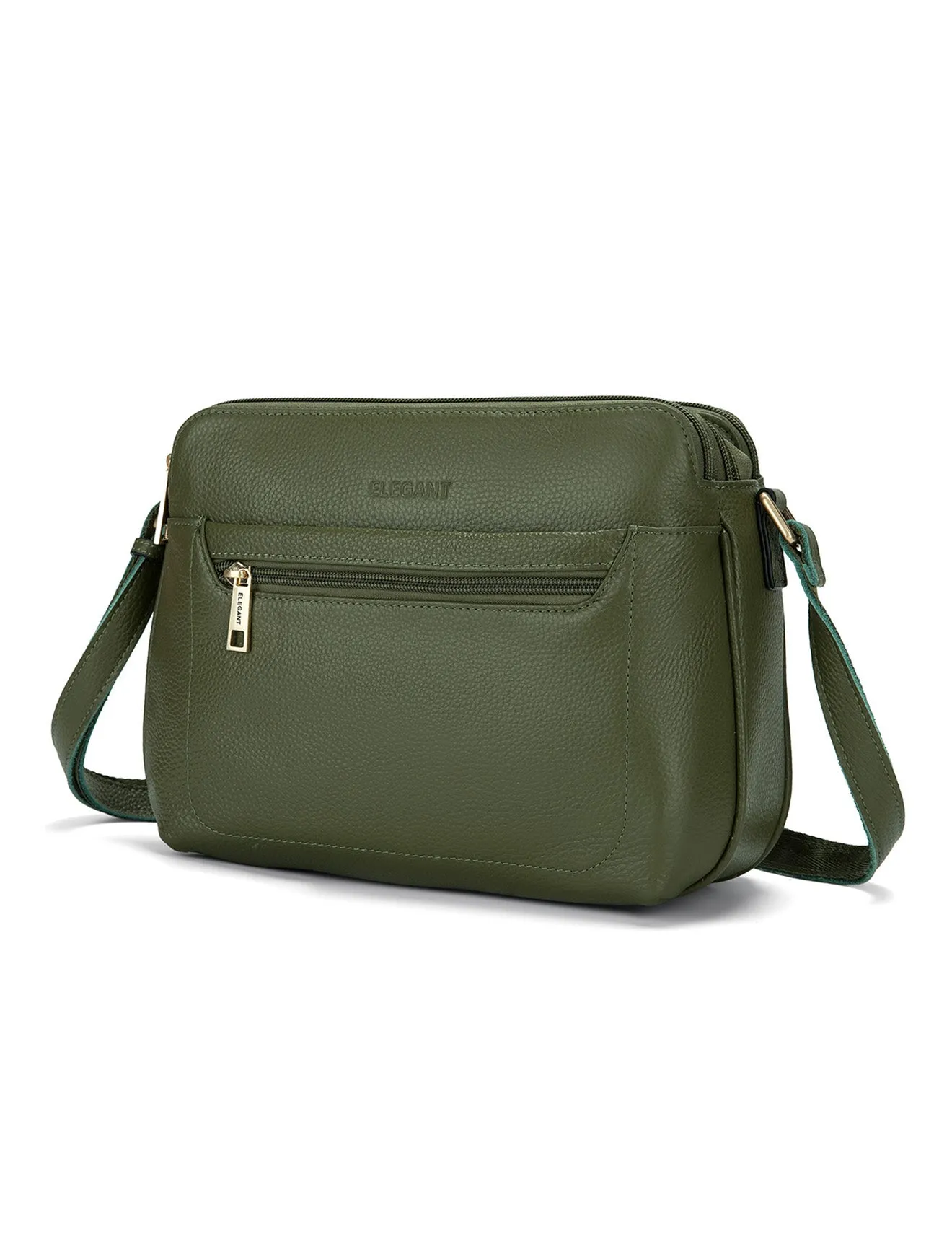 BROOKE TRIPLE COMPARTMENT LEATHER XBODY BAG-E1-0828-OLIVE-SALE