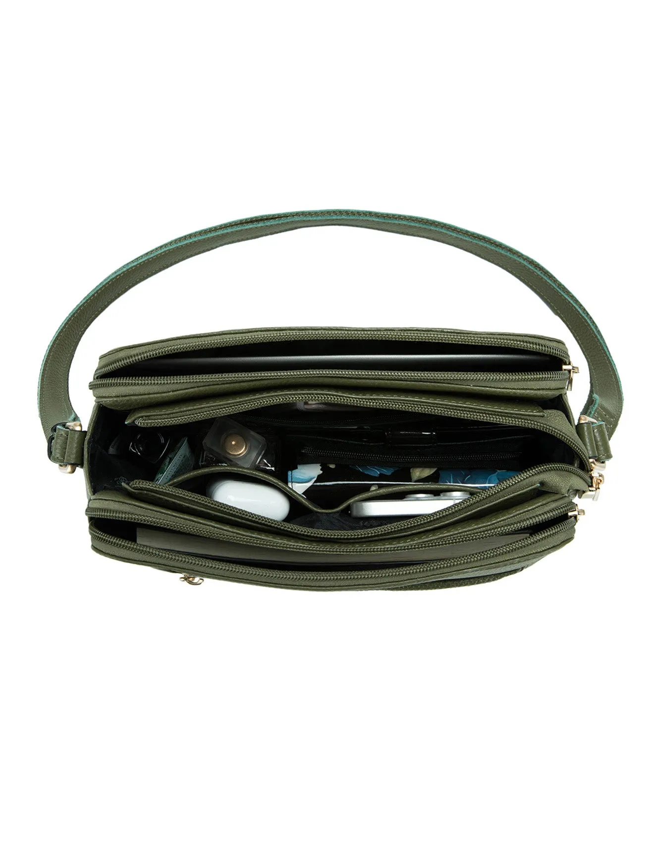 BROOKE TRIPLE COMPARTMENT LEATHER XBODY BAG-E1-0828-OLIVE-SALE