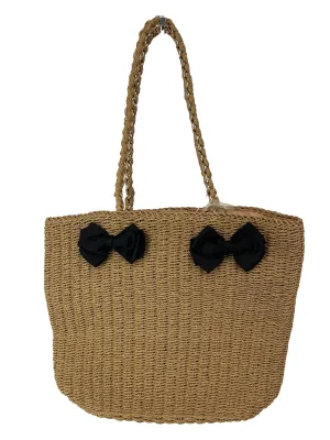 Brown Woven Black Ribbon Tote Bag